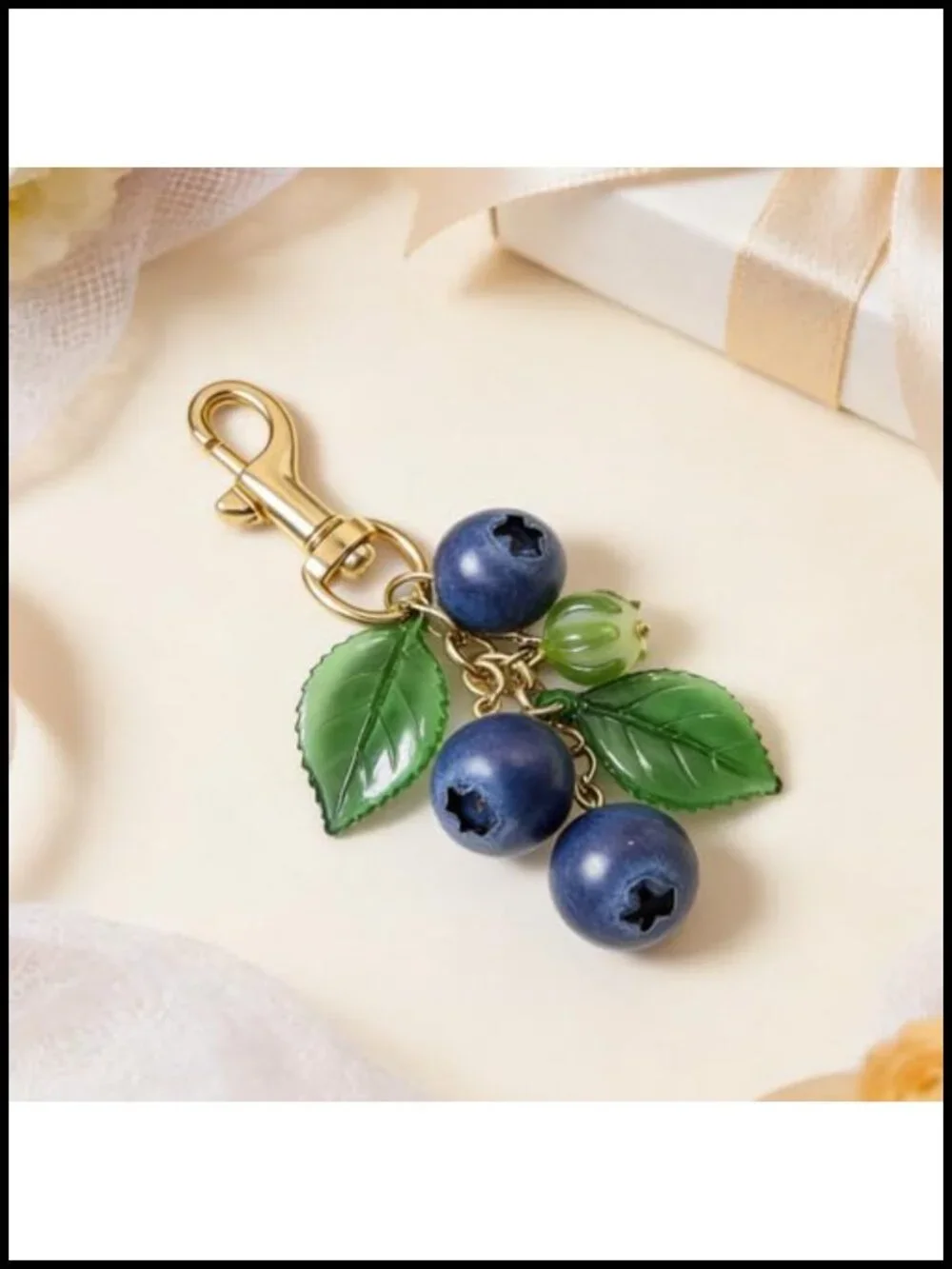 Blueberry Keychain Bag Charm for Tote Handbag Purse Accessory Fruit Novelty Clip